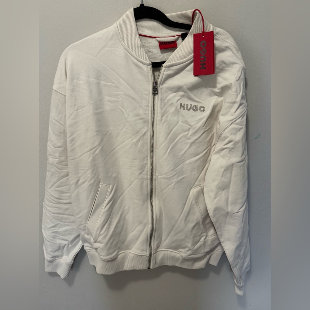 $158 HUGO By Hugo Boss Men’s Drochomber Bomber Jacket White Oversized Zip Small‎ - Picture 3 of 7